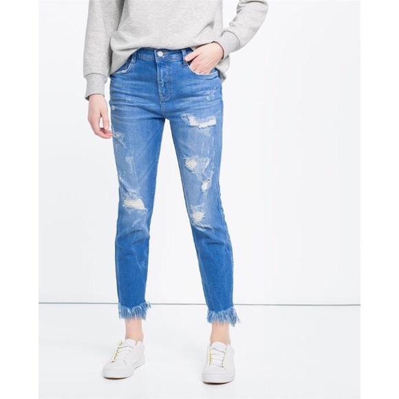 distressed fringe jeans